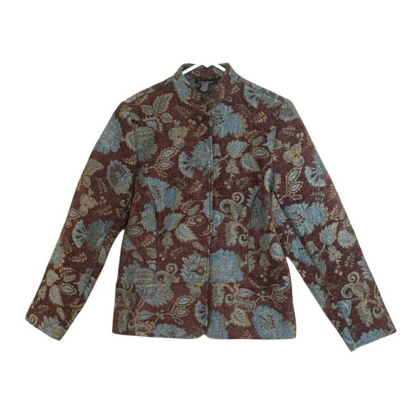 Portrait Women's Tapestry Floral Button Up Poly Rayon Jacket Vintage Size Lg NWT - Picture 1 of 7